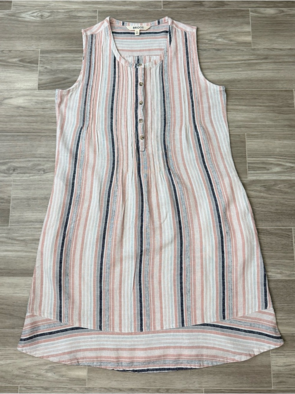 Briggs New York Sleeveless Striped Henley Linen Blend Dress - Picture 2 of 7